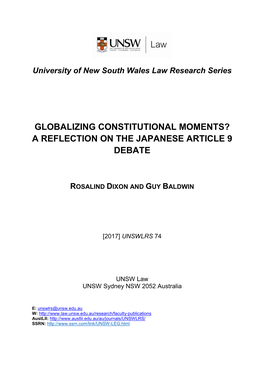Globalizing Constitutional Moments? a Reflection on the Japanese Article 9 Debate