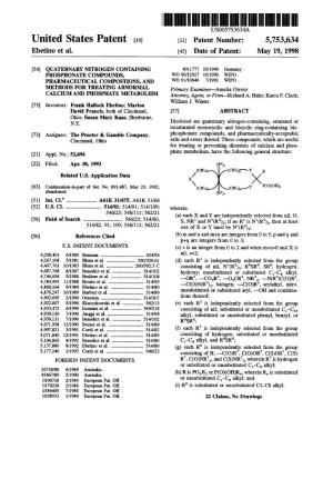 United States Patent (19) 11 Patent Number: 5,753,634 Ebetino Et Al