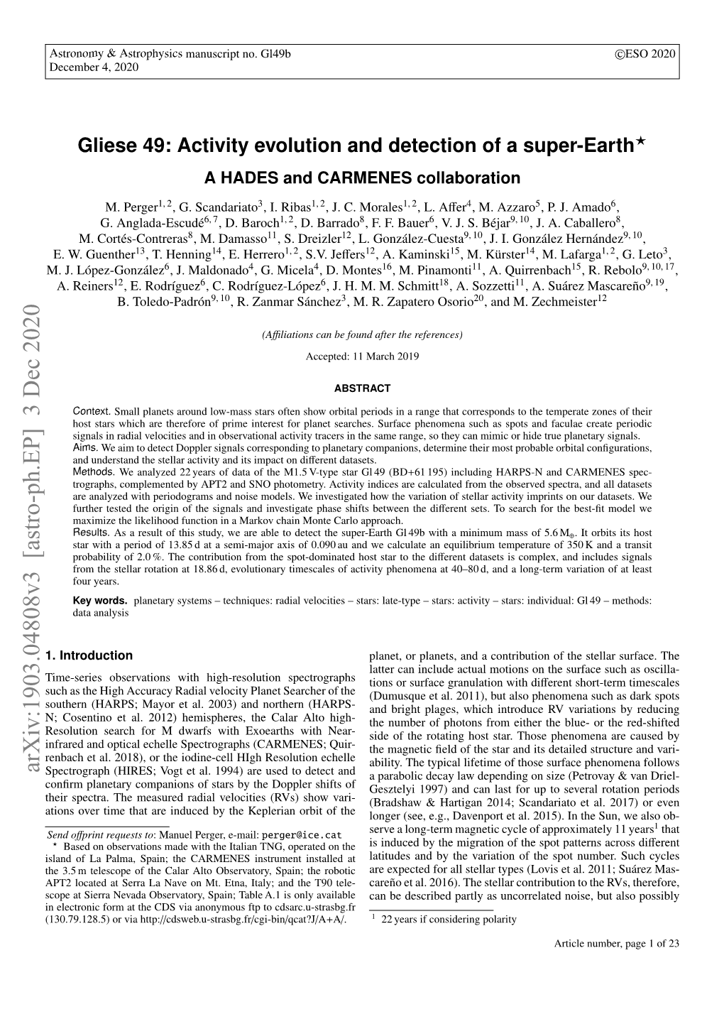 Gliese 49: Activity Evolution and Detection of a Super-Earth? a HADES and CARMENES Collaboration