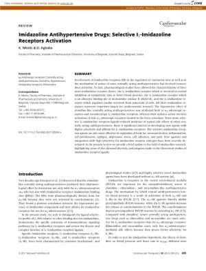 Imidazoline Antihypertensive Drugs: Selective I1-Imidazoline Receptors Activation K