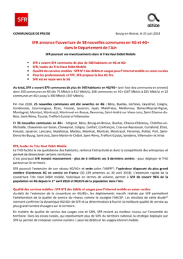 SFR Annonce L'ouverture De 58 Nouvelles Communes En 4G Et 4G+ Dans Le Département De L'ain