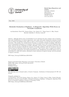 Metabolic Evaluation of Epilepsy: a Diagnostic Algorithm with Focus on Treatable Conditions