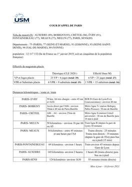 COUR D'appel DE PARIS Téju Du Ressort (9) : AUXERRE (89)