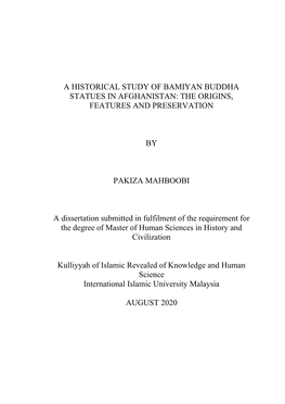 A Historical Study of Bamiyan Buddha Statues in Afghanistan: the Origins, Features and Preservation