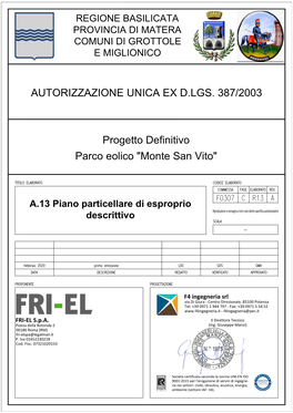 AUTORIZZAZIONE UNICA EX D.LGS. 387/2003 Progetto Definitivo Parco