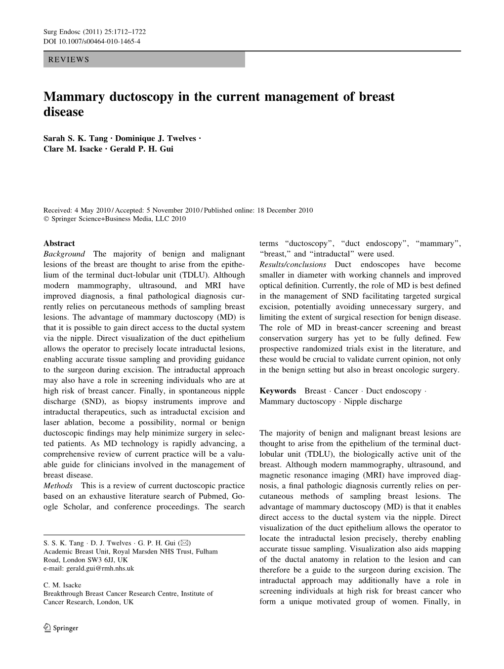 Mammary Ductoscopy in the Current Management of Breast Disease - DocsLib