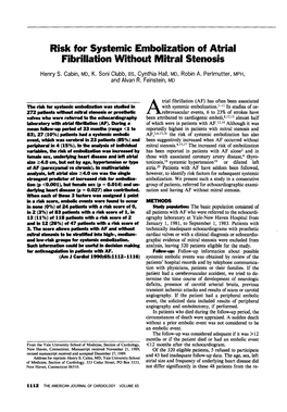 Risk for Systemic Embolization of Atrial Fibrillation Without Mitral Stenosis