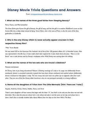 Disney Movie Trivia Questions and Answers From: Triviaquestionsworld.Com/Disney-Movie-Trivia