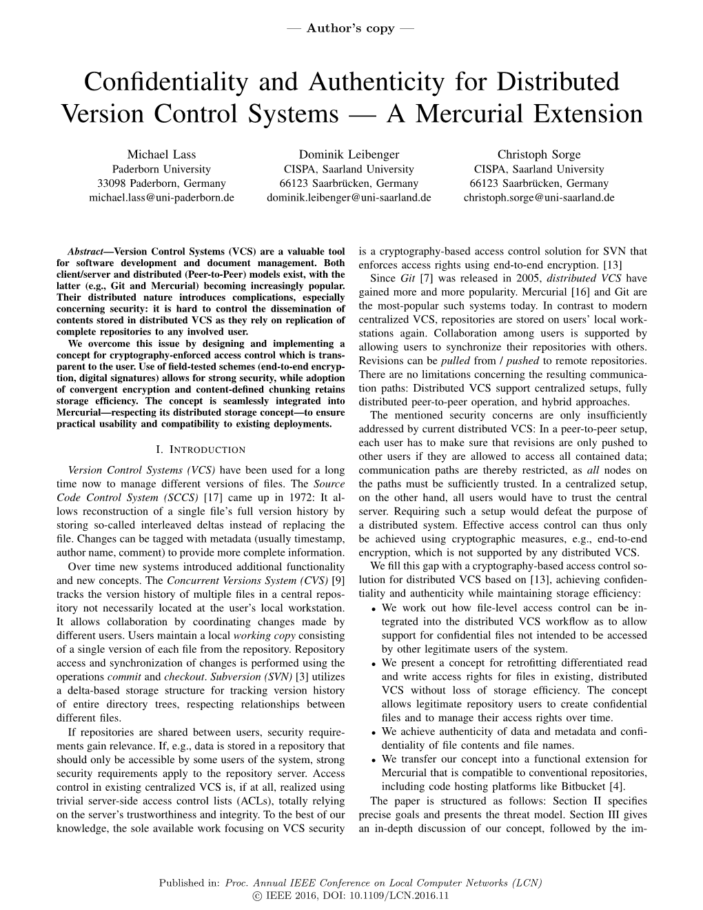 Confidentiality and Authenticity for Distributed Version Control