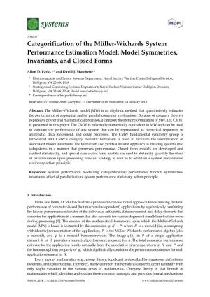Categorification of the Müller-Wichards System Performance Estimation Model: Model Symmetries, Invariants, and Closed Forms