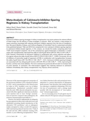Meta-Analysis of Calcineurin-Inhibitor-Sparing Regimens in Kidney Transplantation