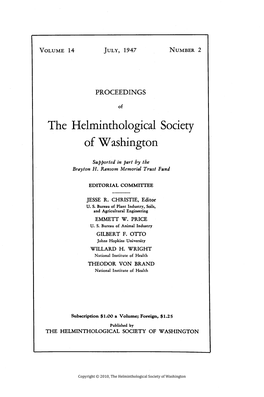 Proceedings of the Helminthological Society of Washington 14(2) 1947
