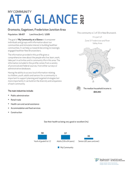 AT a GLANCE 2017 Oromocto, Gagetown, Fredericton Junction Area This Community Is 1 of 33 in New Brunswick