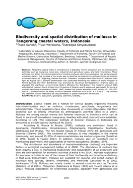 Biodiversity and Spatial Distribution of Molluscs in Tangerang Coastal Waters, Indonesia 1,2Asep Sahidin, 3Yusli Wardiatno, 3Isdradjad Setyobudiandi