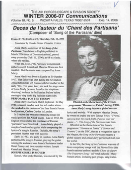 Deces De L'auteur Du 'Chant Des Partisans' (Composer of 'Song of the Partisans' Dies)