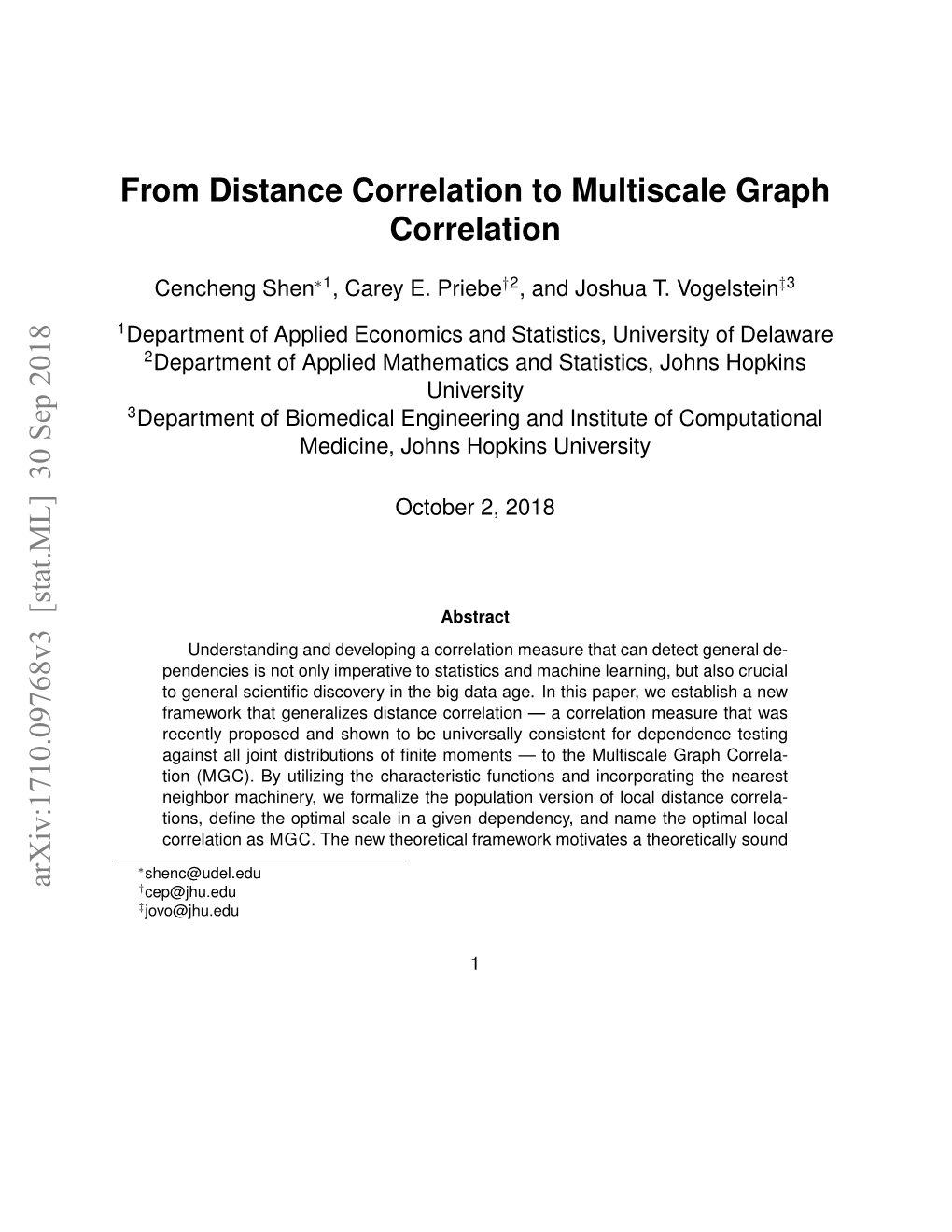 From Distance Correlation to Multiscale Graph Correlation Arxiv