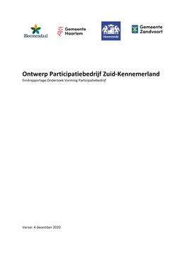 Ontwerp Participatiebedrijf Zuid-Kennemerland Eindrapportage Onderzoek Vorming Participatiebedrijf
