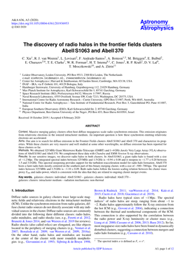 The Discovery of Radio Halos in the Frontier ﬁelds Clusters Abell S1063 and Abell 370 C