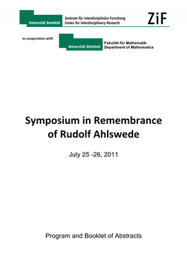 Symposium in Remembrance of Rudolf Ahlswede