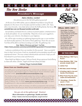 The New Shofar Fall 2016 President’S Message