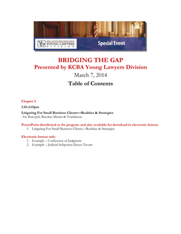 BRIDGING the GAP Presented by KCBA Young Lawyers Division