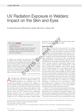 UV Radiation Exposure in Welders: Impact on the Skin and Eyes