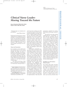 Clinical Nurse Leader: Moving Toward the Future
