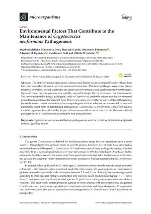 Environmental Factors That Contribute to the Maintenance of Cryptococcus Neoformans Pathogenesis