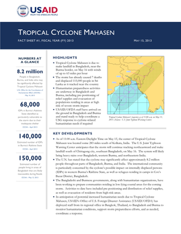 Tropical Cyclone Mahasen Fact Sheet #1, Fiscal Year (Fy) 2013 May 15, 2013