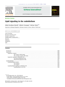 Lipid Signaling in the Endothelium