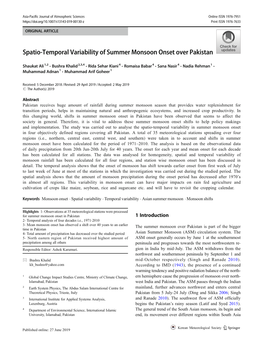 Spatio-Temporal Variability of Summer Monsoon Onset Over Pakistan