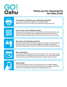 Thank You for Choosing the Go Oahu Card!