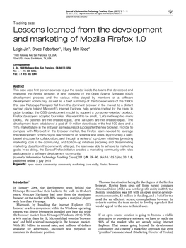 Lessons Learned from the Development and Marketing of Mozilla Firefox 1.0 Leigh Jin1, Bruce Robertson1, Huoy Min Khoo2