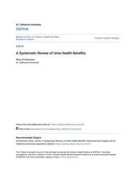 A Systematic Review of Ume Health Benefits