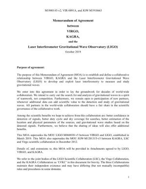 Memorandum of Agreement Between VIRGO, KAGRA, Laser Interferometer Gravitational Wave Observatory