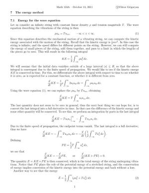 7 the Energy Method 7.1 Energy for the Wave Equation Let Us Consider