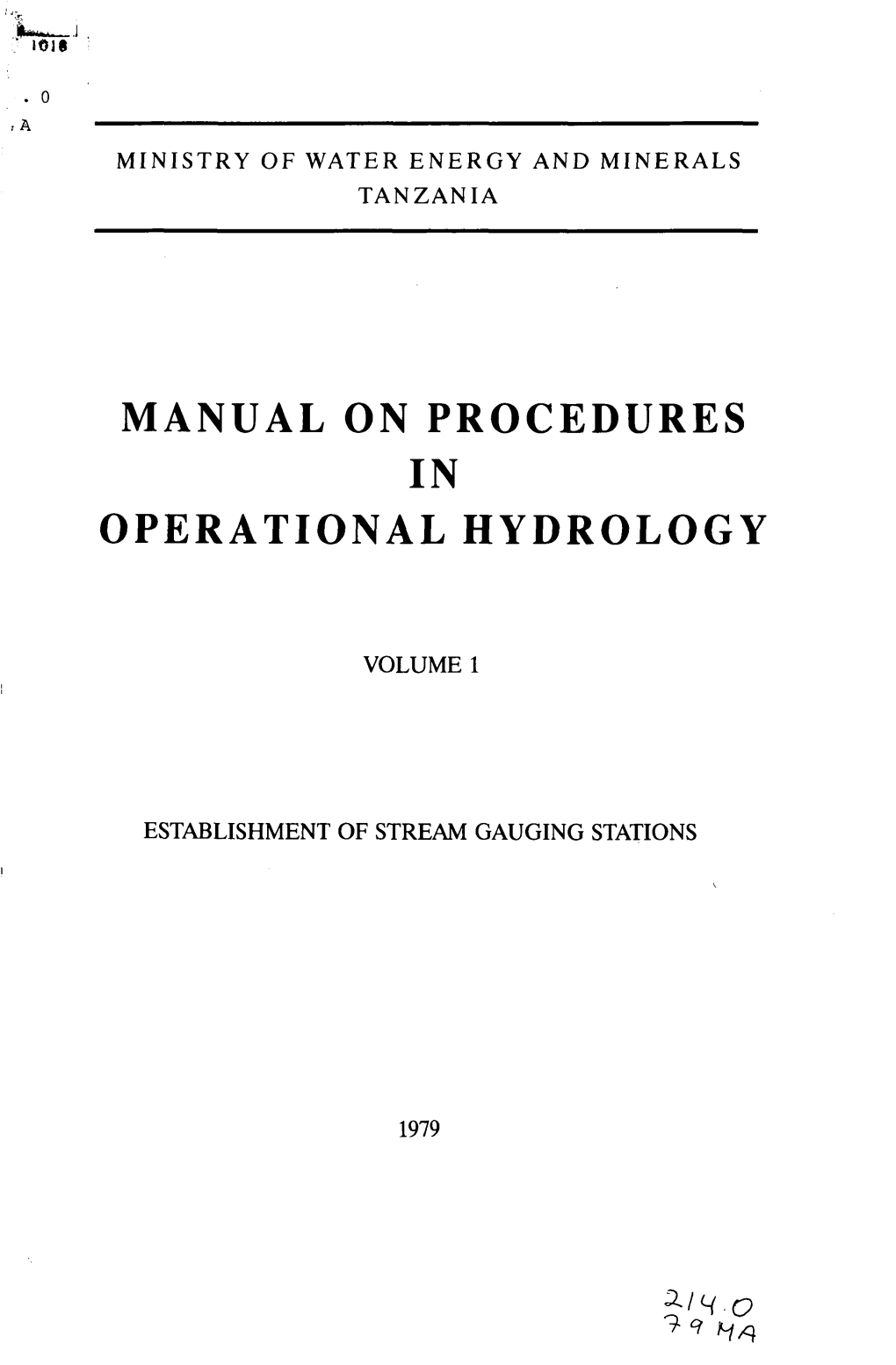 Manual on Procedures in Operational Hydrology