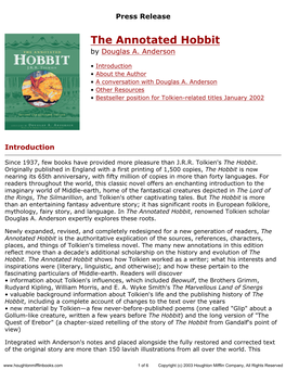 Press Release for the Annotated Hobbit Published by Houghton