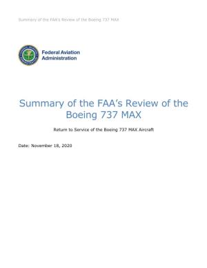 Summary of the FAA's Review of the Boeing 737