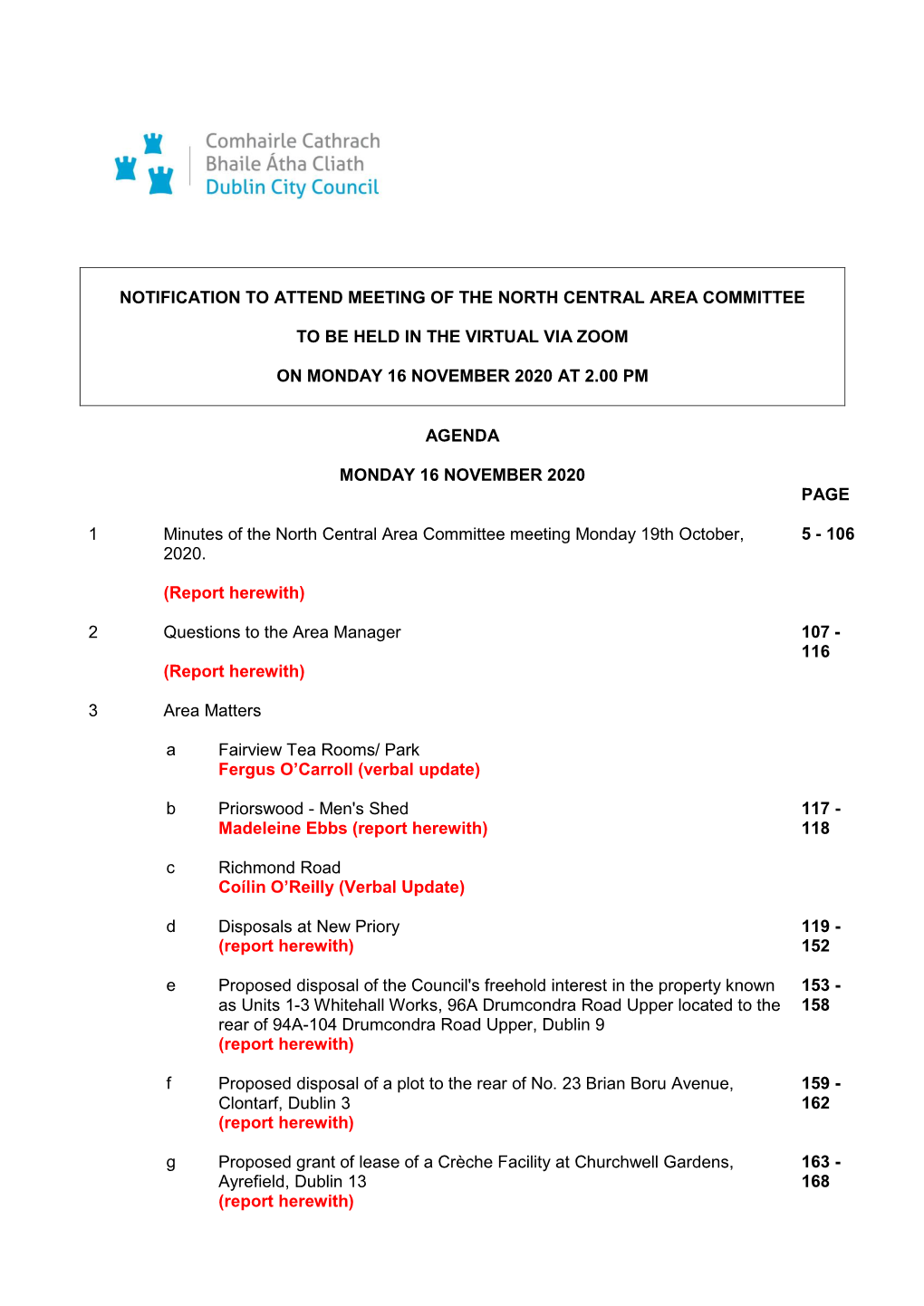 (Public Pack)Agenda Document for North Central Area Committee, 16