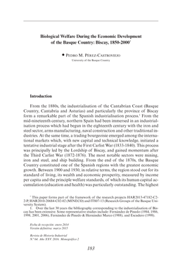 Biological Welfare During the Economic Development of the Basque Country: Biscay, 1850-2000*