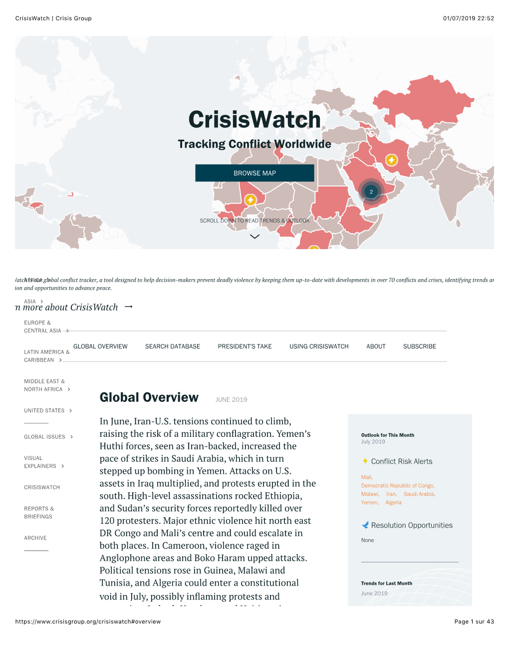 Crisiswatch | Crisis Group 01/07/2019 22�52