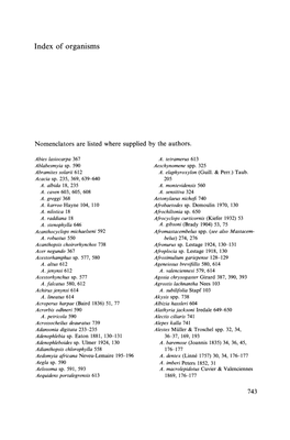 Index of Organisms