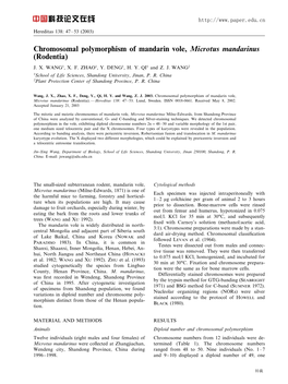 Chromosomal Polymorphism of Mandarin Vole, Microtus Mandarinus (Rodentia) J
