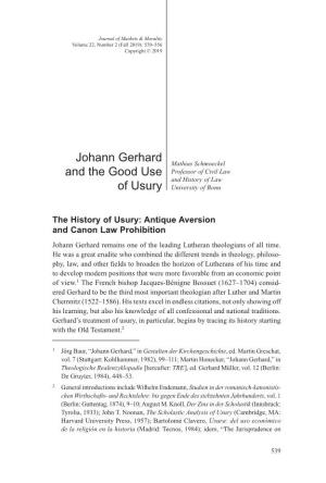 Johann Gerhard and the Good Use of Usury