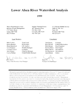 Lower Alsea River Watershed Analysis