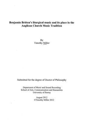 Benjamin Britten's Liturgical Music and Its Place in the Anglican