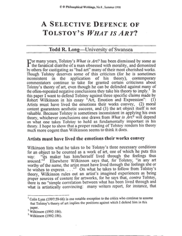 A Selective Defence of Tolstoy's What Is Art?