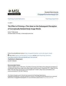 The Effect of Priming a Thin Ideal on the Subsequent Perception of Conceptually Related Body Image Words