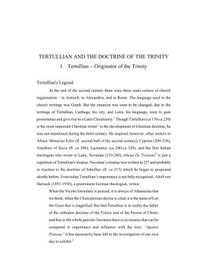 Tertullian and the Doctrine of the Trinity I